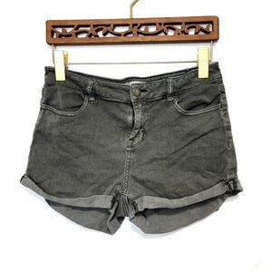 Bullhead Denim Jean Shorts Super Stretch Shorty Gray Dark Wash Cuffed Womens 29